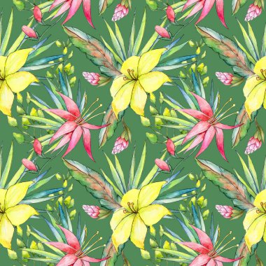 Tropikal Hawaii bitki deseni suluboya tarzında.
