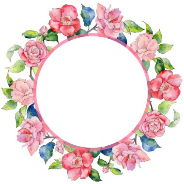 Kır çiçeği kamelya çiçek çelenk suluboya tarzında.