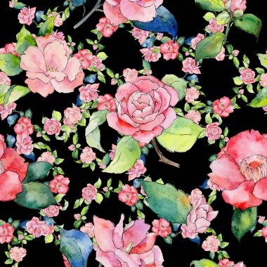 Kır çiçeği kamelya çiçek deseni suluboya tarzında.