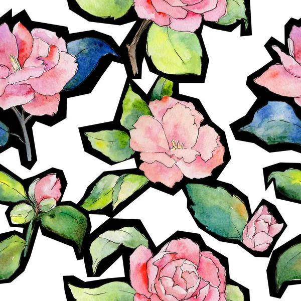 Wildflower camellia blommönster i akvarell stil. — Stockfoto