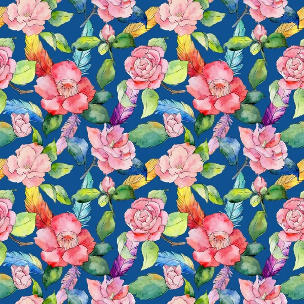 Kır çiçeği kamelya çiçek deseni suluboya tarzında.