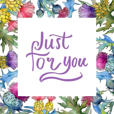 Kır çiçeği thistle çiçek çerçeve suluboya tarzında.