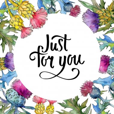 Kır çiçeği thistle çiçek çerçeve suluboya tarzında.