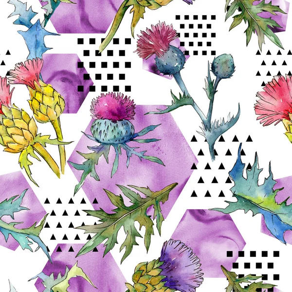 Wildblumen-Distelblütenmuster im Aquarell-Stil. — Stockfoto