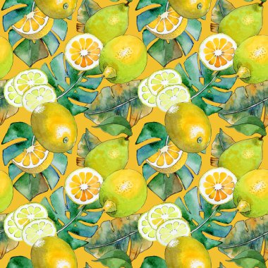 Egzotik limon yabani meyve deseni suluboya tarzında.