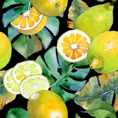 Egzotik limon yabani meyve deseni suluboya tarzında.