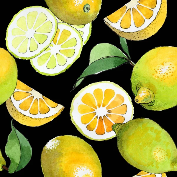 Padrão de fruta selvagem limão exótico em um estilo aquarela . — Fotografia de Stock