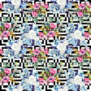 Kır çiçeği buketi desen suluboya tarzında.