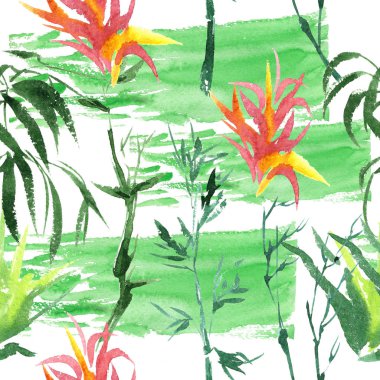 Bir suluboya tarzında izole tropikal bambu.