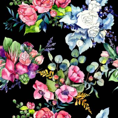 Kır çiçeği buketi desen suluboya tarzında.