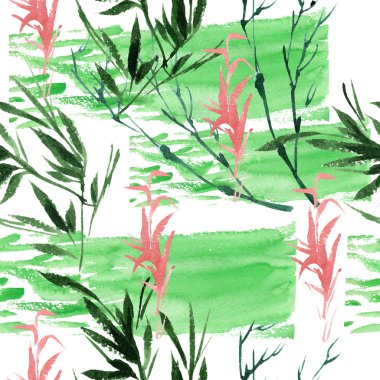 Bir suluboya tarzında izole tropikal bambu.