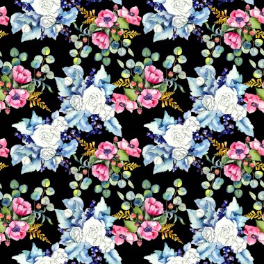 Kır çiçeği buketi desen suluboya tarzında.