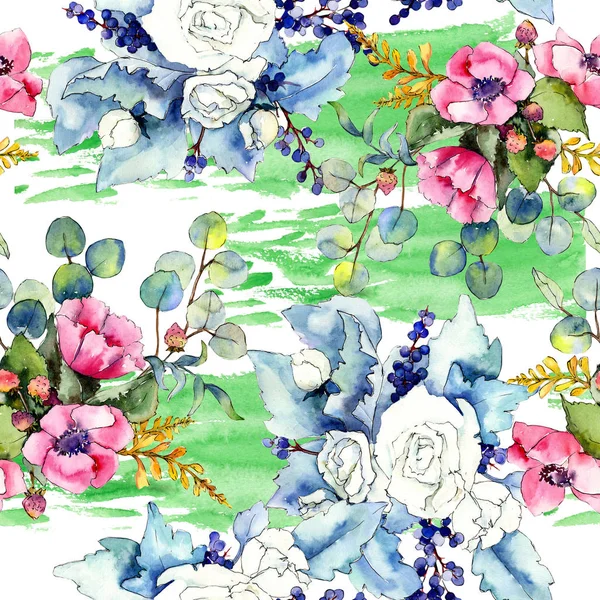 Wildblumenstrauß-Muster im Aquarell-Stil. — Stockfoto