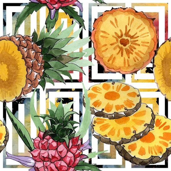 Exotic pineapple wild fruit pattern in a watercolor style.