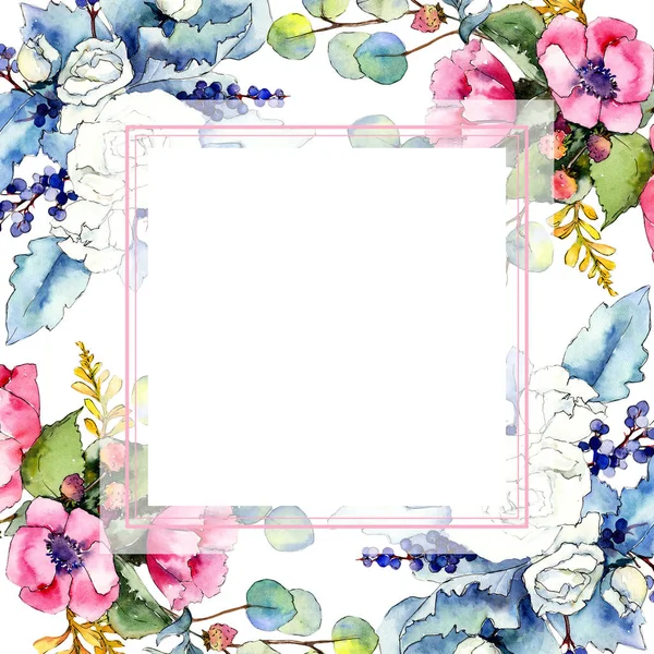 Moldura de buquê de flores silvestres em um estilo aquarela . — Fotografia de Stock