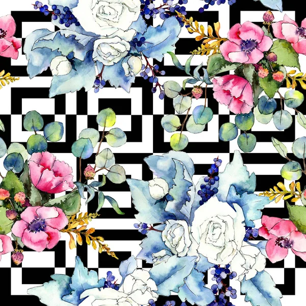 Wildblumenstrauß-Muster im Aquarell-Stil. — Stockfoto