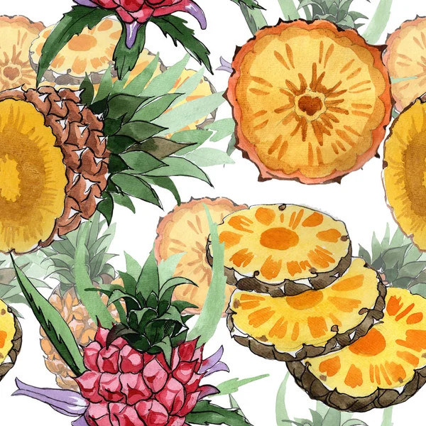 Exotic pineapple wild fruit pattern in a watercolor style.