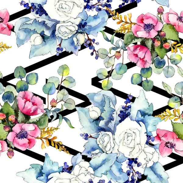 Kır çiçeği buketi desen suluboya tarzında.