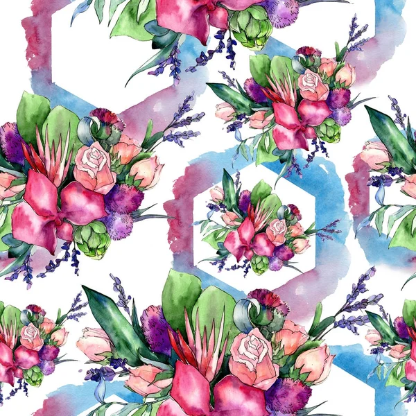 水彩画のワイルドフラワーの花束パターン. — ストック写真