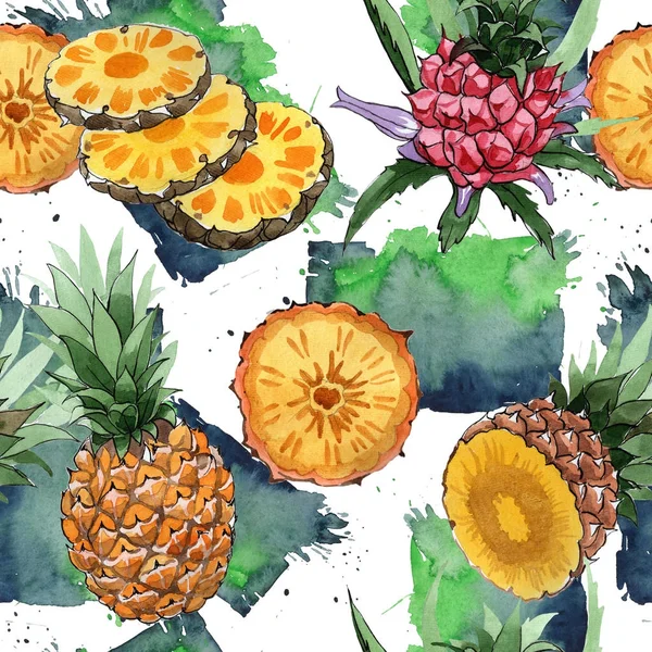 Exotische Ananas-Wildfrucht-Muster im Aquarell-Stil. — Stockfoto