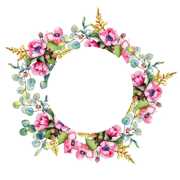 Coroa de buquê de flores silvestres em um estilo aquarela . — Fotografia de Stock