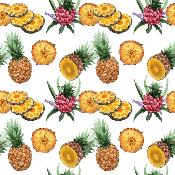 Exotic pineapple wild fruit pattern in a watercolor style.