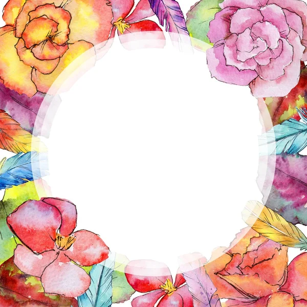 Wildflower begonia flower frame in a watercolor style.