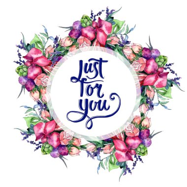 Kır çiçeği buket çelenk suluboya tarzında.