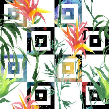 Bir suluboya tarzında izole tropikal bambu.