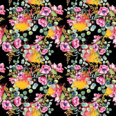 Kır çiçeği buketi desen suluboya tarzında.