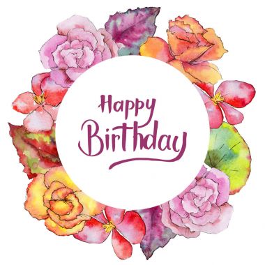 Kır çiçeği begonia çiçek çerçeve suluboya tarzında.