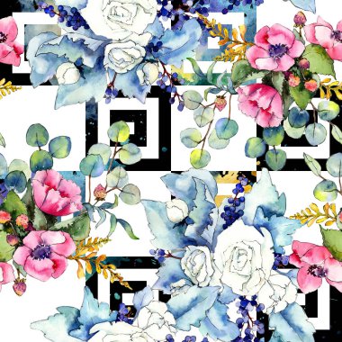 Kır çiçeği buketi desen suluboya tarzında.