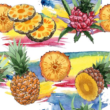 Egzotik ananas yabani meyve deseni suluboya tarzında.