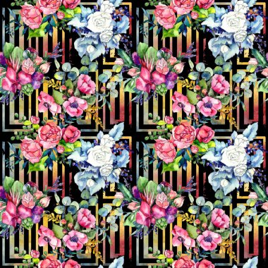 Kır çiçeği buketi desen suluboya tarzında.