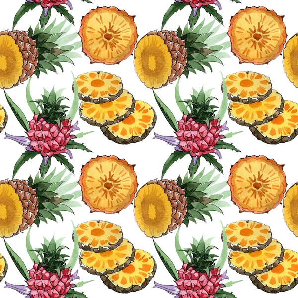 水彩風のエキゾチックなパイナップル野生の果実パターン. — ストック写真