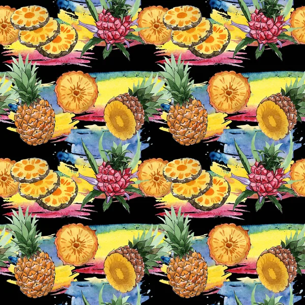 水彩風のエキゾチックなパイナップル野生の果実パターン. — ストック写真