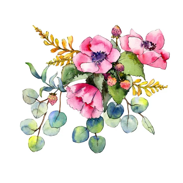 Buquê de flores silvestres em um estilo aquarela isolado . — Fotografia de Stock