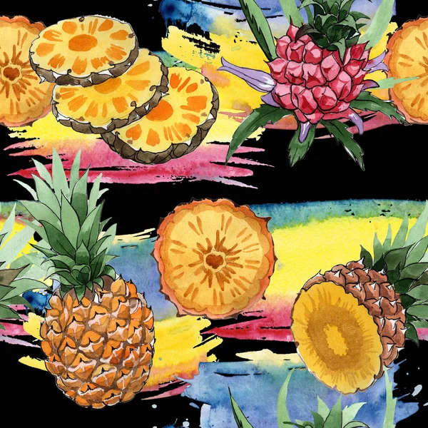 Exotisk ananas vild frukt mönster i akvarell stil. — Stockfoto