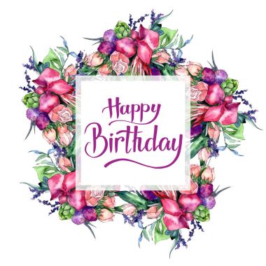 Kır çiçeği buket çelenk suluboya tarzında.