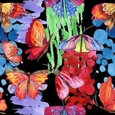 Egzotik kelebek vahşi böcek desen suluboya tarzında.