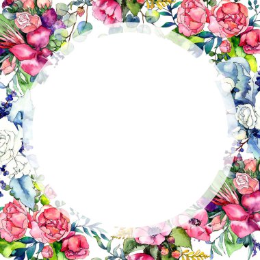 Kır çiçeği buketi çerçeve suluboya tarzında.