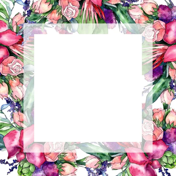 Kır çiçeği buketi çerçeve suluboya tarzında.