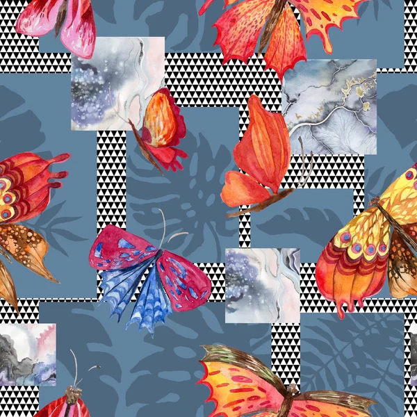 Patrón de insectos salvajes mariposa exótica en un estilo de acuarela . — Foto de Stock