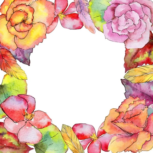 Wildflower begonia flower frame in a watercolor style.