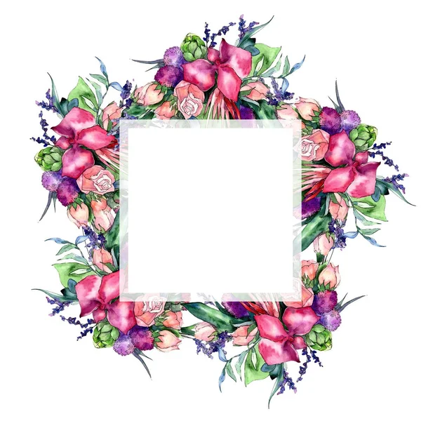 Wildflower bouquet wreath in a watercolor style. — Stock Photo, Image