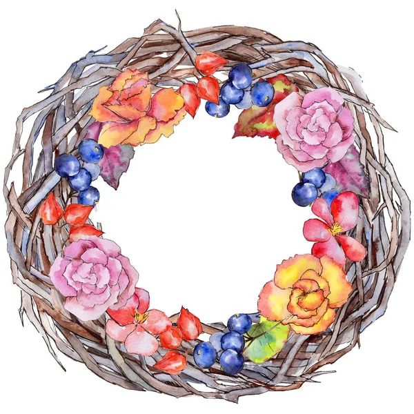 Wildflower begonia flower wreath in a watercolor style. — Stock Photo, Image