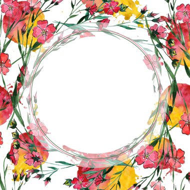 Kır çiçeği keten çiçek çerçeve suluboya tarzında.