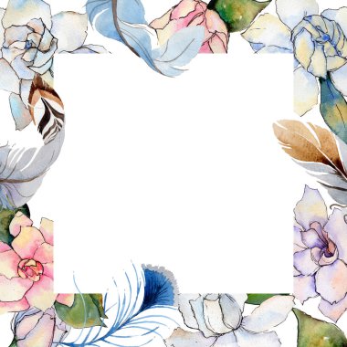 Kır çiçeği gardenya çiçek çerçeve suluboya tarzında.