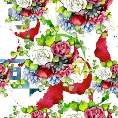 Buket çiçek deseni suluboya tarzında.