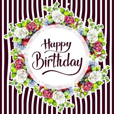 Buket çiçekli çerçeve suluboya tarzında.